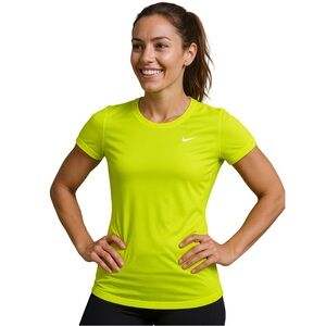 Nike Dri-Fit Small Neon Yellow Running Workout Training Gym Athletic Shirt